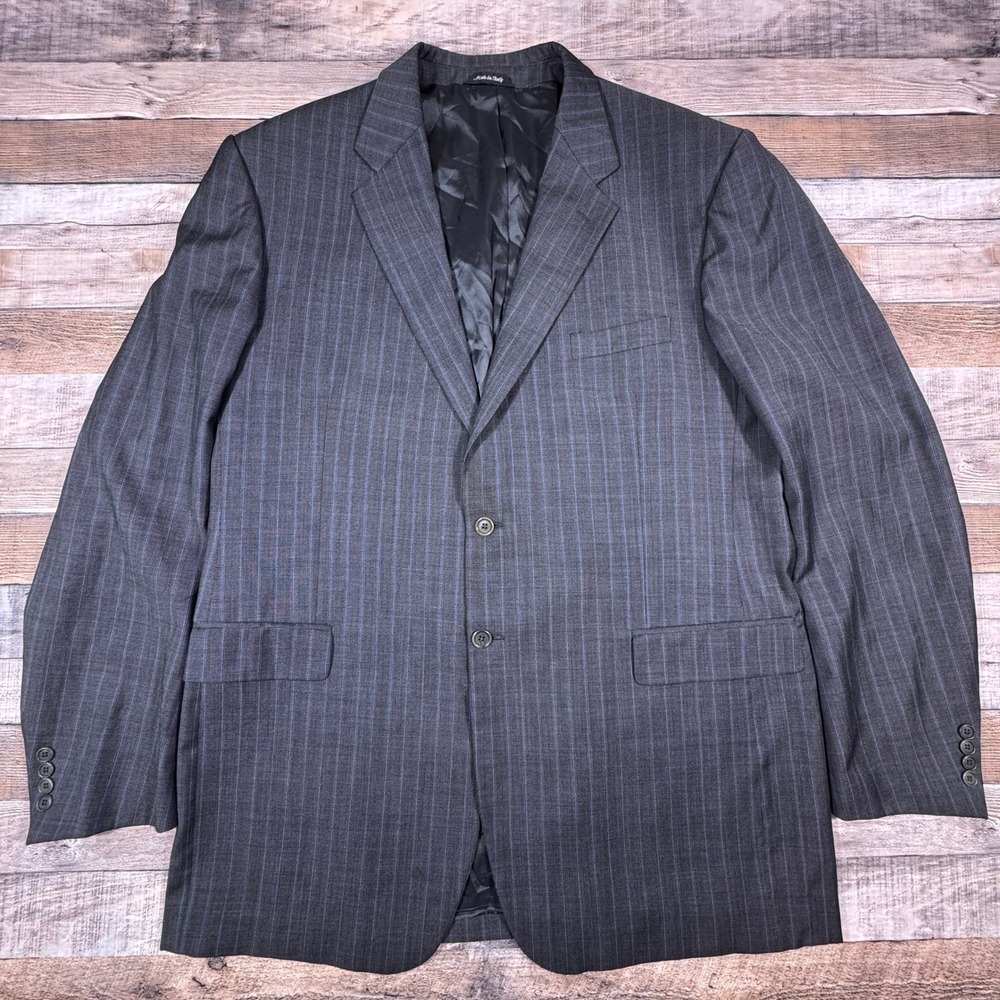 Chiavari Mens Suit Jacket Fintes Super‎ 100s Wool Gray Pinstripe Blazer Size 48L